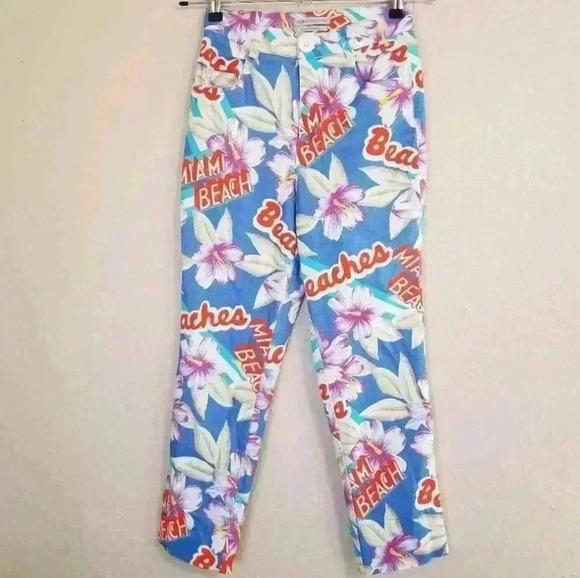 Urban Outfitters Miami Beach Tropical Novelty Print Cropped High Rise Pants 26 - Picture 5 of 11